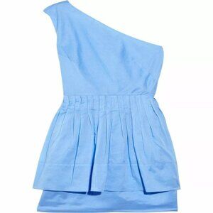 RICHARD NICOLL SHIRT Blue Cotton Poplin One Shoulder Ruffle Dress  6